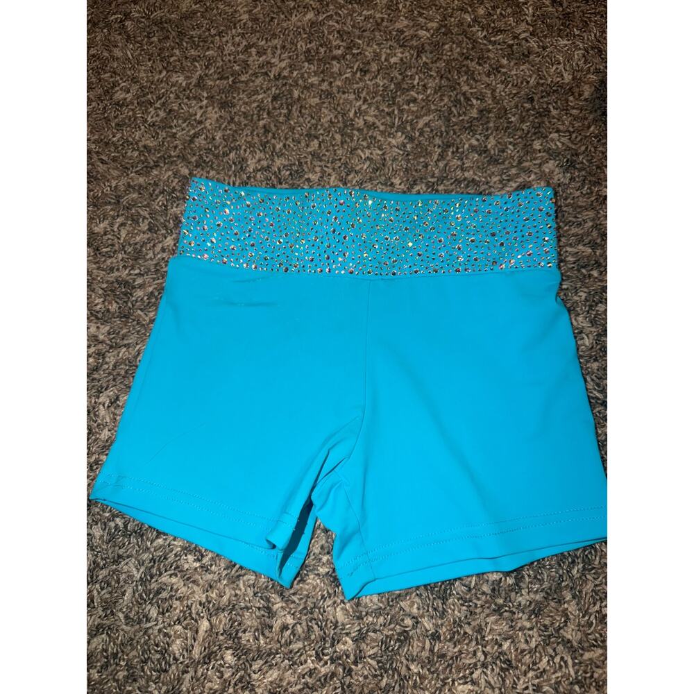 Blue Rhinestone Gymnastics Cheer Dance spanks shorts YL